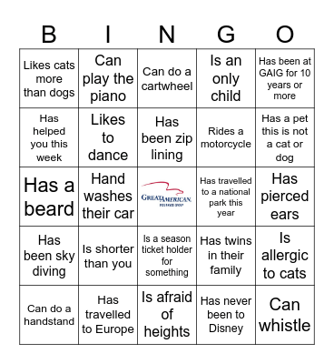 BTG Team Bingo Card