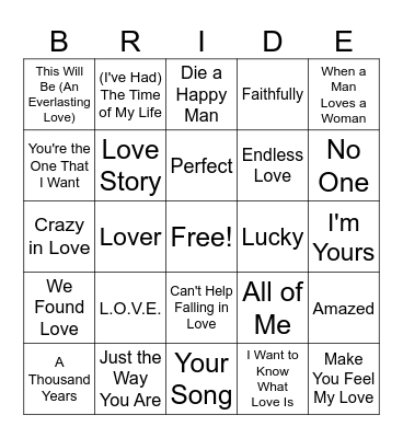 Love Song Bingo Card