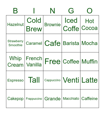 Starbucks Bingo Card