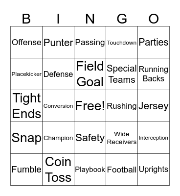 Super Bowl  Bingo Card