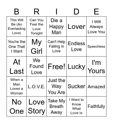 Love Song Bingo Card