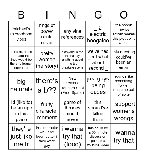 lord of the rings marathon Bingo Card