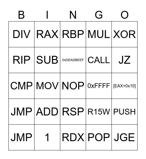 x86 BINGO! Bingo Card