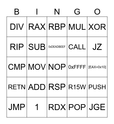 x86 BINGO! Bingo Card