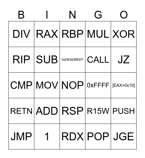 x86 BINGO! Bingo Card