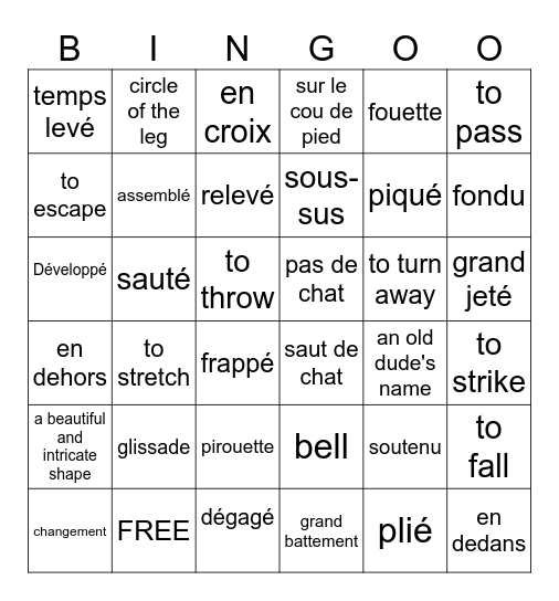 Ballet Bingo Card