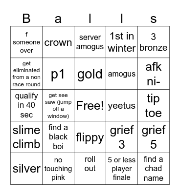 fall boys suu Bingo Card