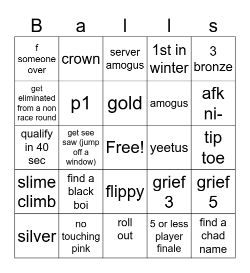 fall boys suu Bingo Card