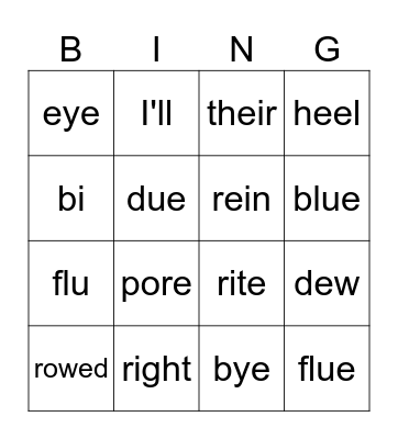 Same sounds Bingo Card