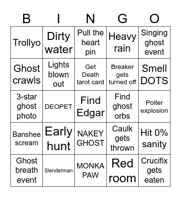 Phasmophobia BINGO Card