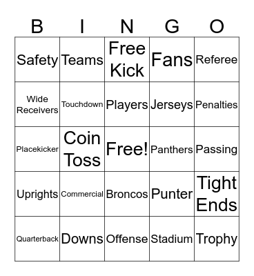 Super Bowl  Bingo Card