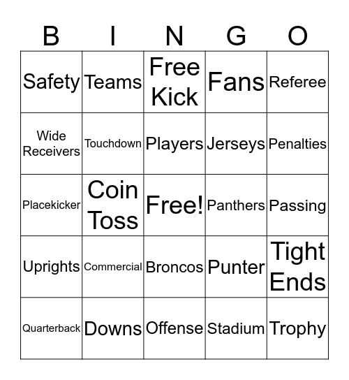 Super Bowl  Bingo Card