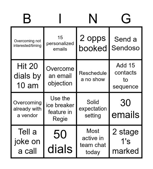 SDR Bingo Card