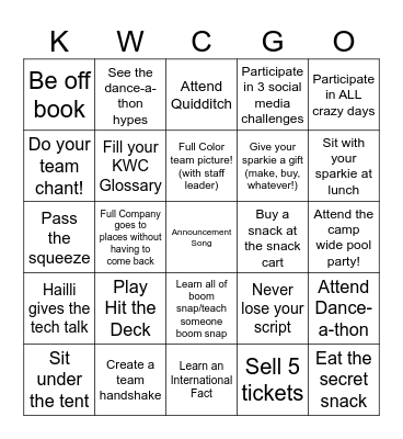 KWC July Bingo!! Bingo Card