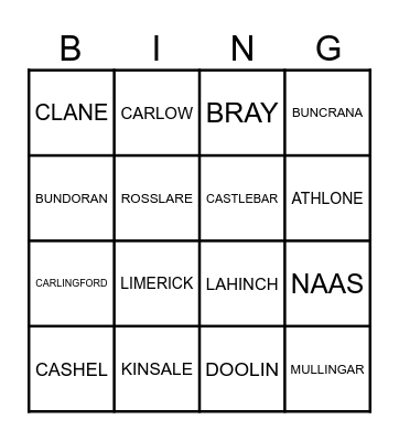 IRISH TOWNS & CITIES Bingo Card