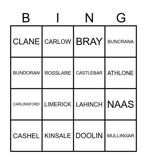 IRISH TOWNS & CITIES Bingo Card
