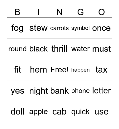 SPELLING BEE Bingo Card