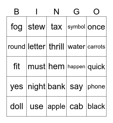 SPELLING BEE Bingo Card
