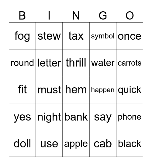 SPELLING BEE Bingo Card