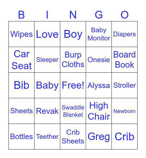 Baby Revak Bingo Card