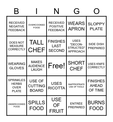 Cooking Competition Show BINGO Card