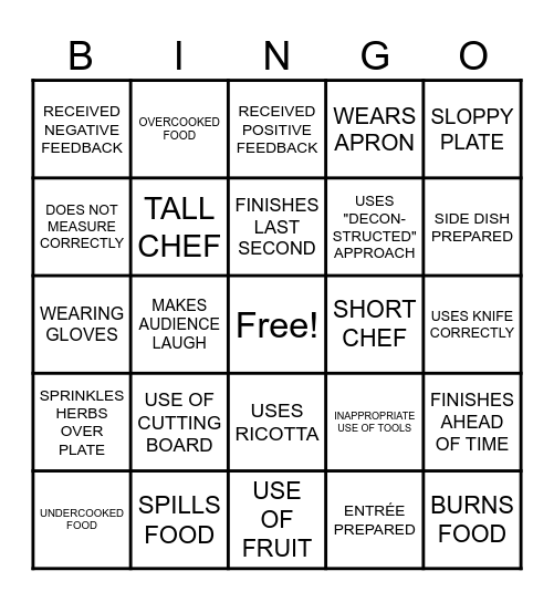 Cooking Competition Show BINGO Card