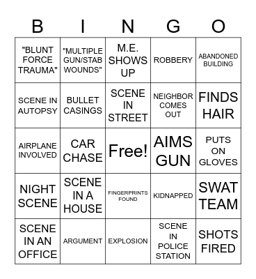 CRIME SHOW BINGO Card