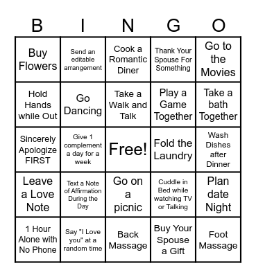 Love Language Bingo Card