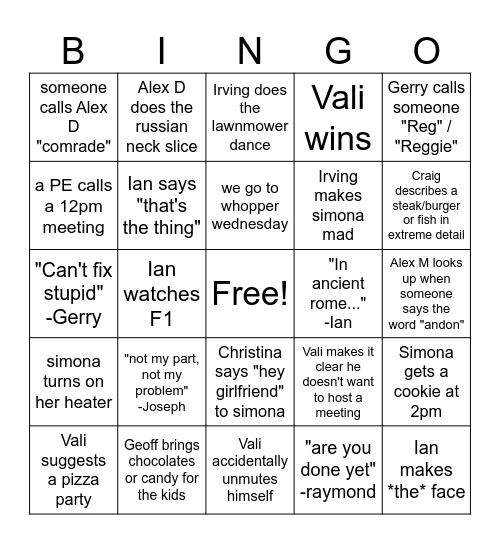 800 Dev Bingo Card