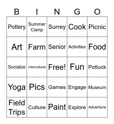 Seniors on The Go Bingo Game Bingo Card