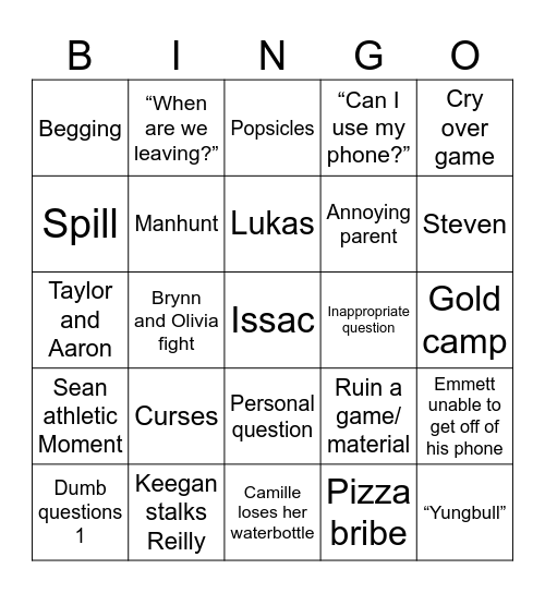 Camp Bingo Card