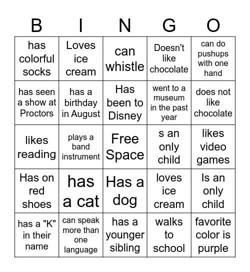 Middle School BINGO: Find someone who... Bingo Card