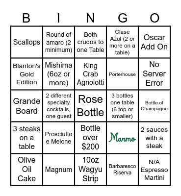 Marmo BINGO Card