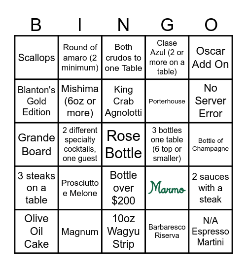 Marmo BINGO Card