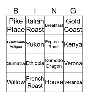 Coffee Tasting Challenge Bingo Card