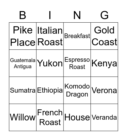 Coffee Tasting Challenge Bingo Card