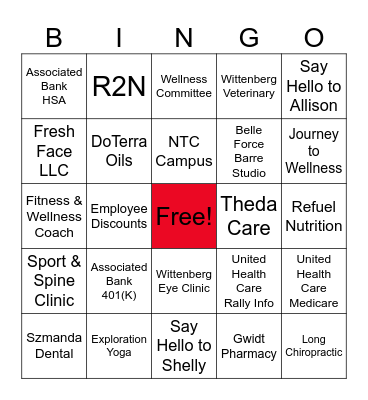 Wellness Fair Bingo Card