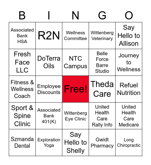 Wellness Fair Bingo Card