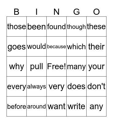 Second Grade Sight Words Bingo Card