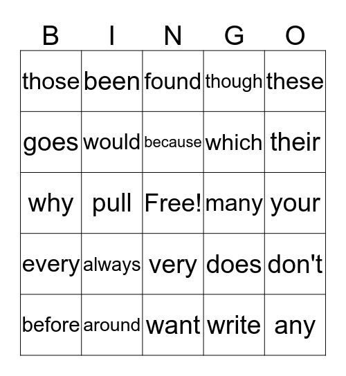 Second Grade Sight Words Bingo Card