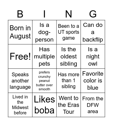 Get to Know Us Bingo Card
