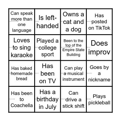 RHR Bingo Card