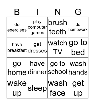 Everyday Activities Bingo Card