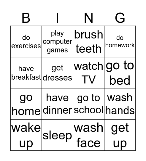 Everyday Activities Bingo Card