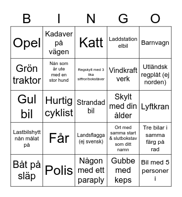 Bilbingo Göteborg 2023 Bingo Card