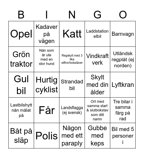 Bilbingo Göteborg 2023 Bingo Card
