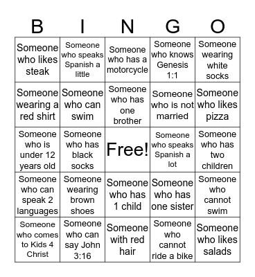 Bible Bingo Card