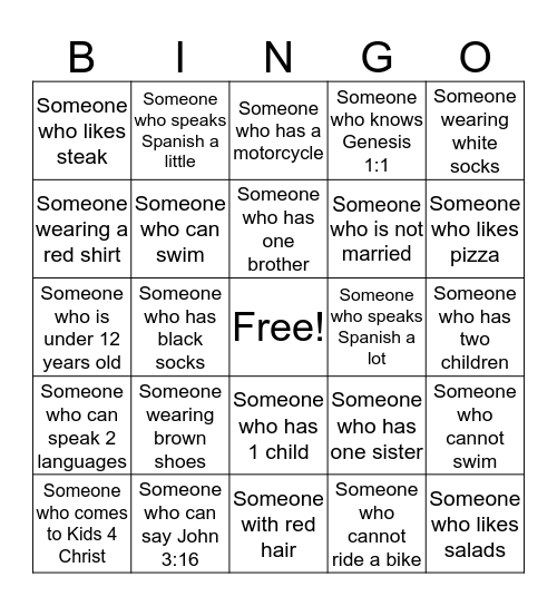 Bible Bingo Card