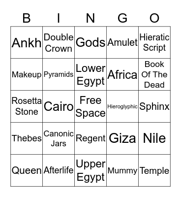 Ancient Egypt Bingo Card