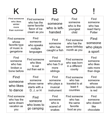 Get to Know Each Other Bingo Card